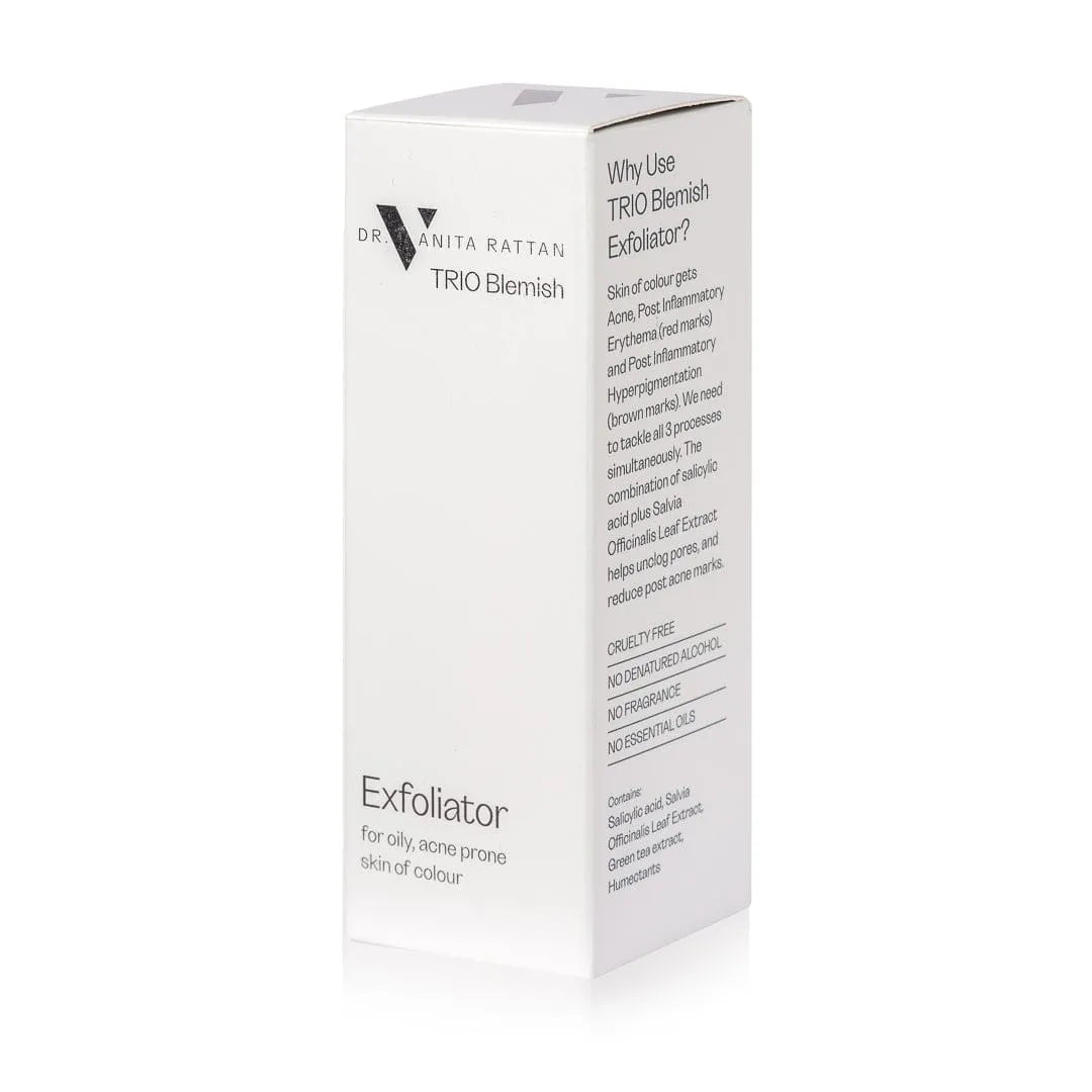 TRIO Blemish Exfoliator box packaging by Skincare by Dr.V