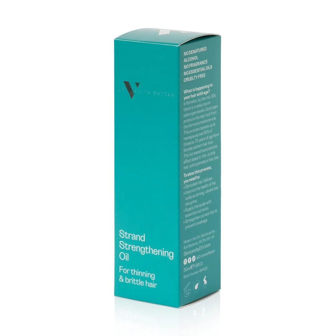 Strand Strengthening Oil box packaging by Skincare by Dr.V