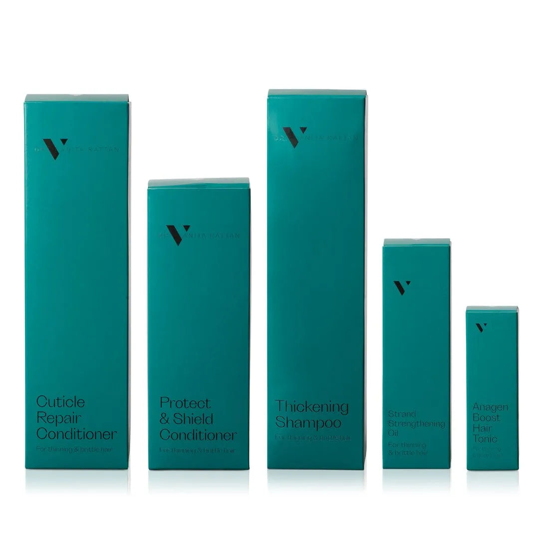 Dr V Complete Hair Range box lineup