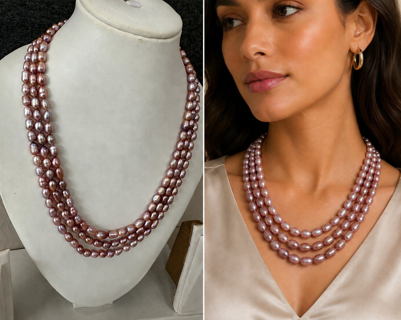 Aurelle Dark Pearl Statement Necklace model showcase image