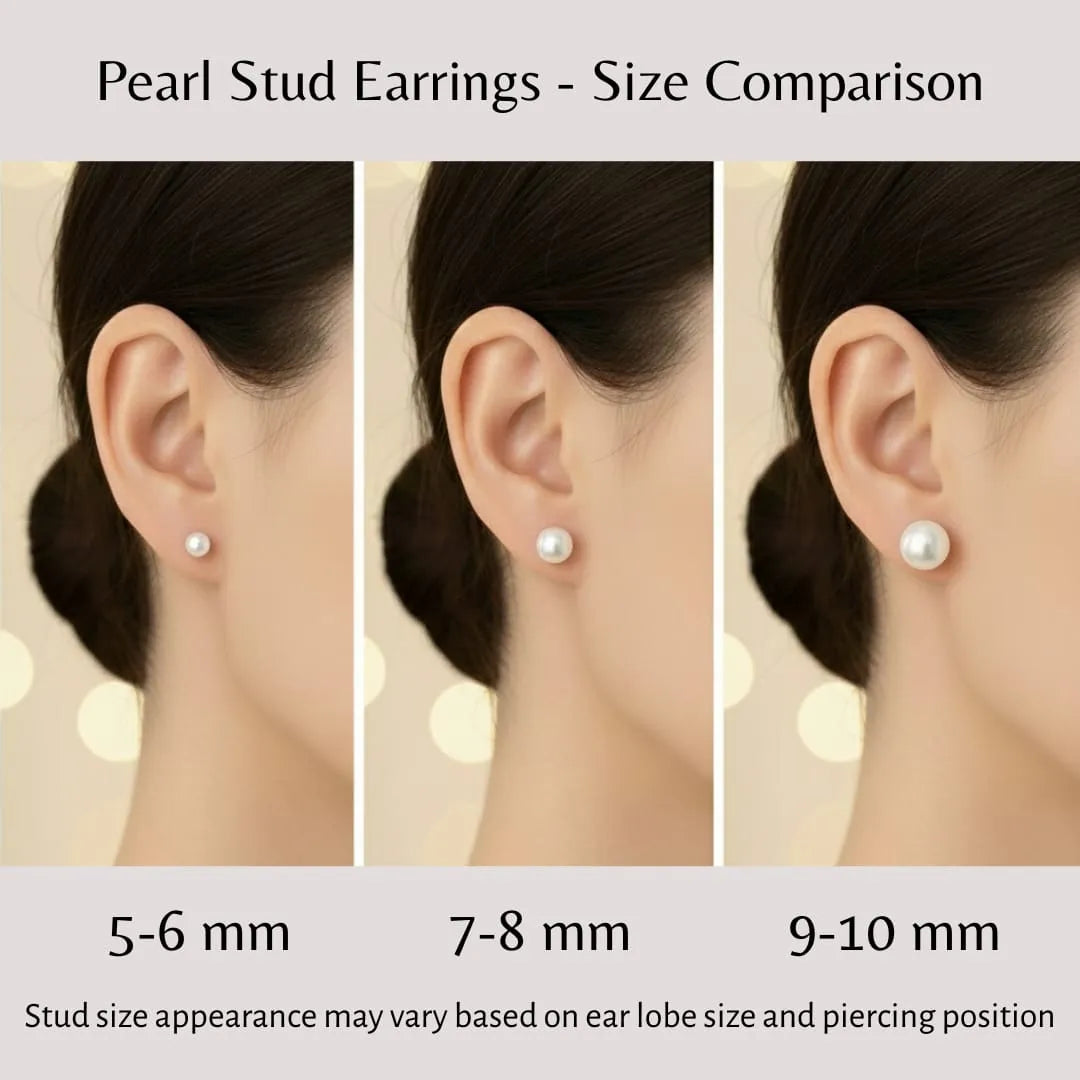 Freshwater pearl stud earrings size comparison 5 to 6 mm 7 to 8 mm 9 to 10 mm