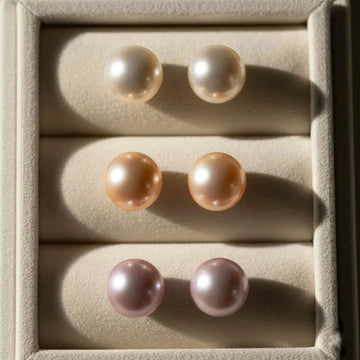 Freshwater pearl stud earrings three colour set in jewellery box
