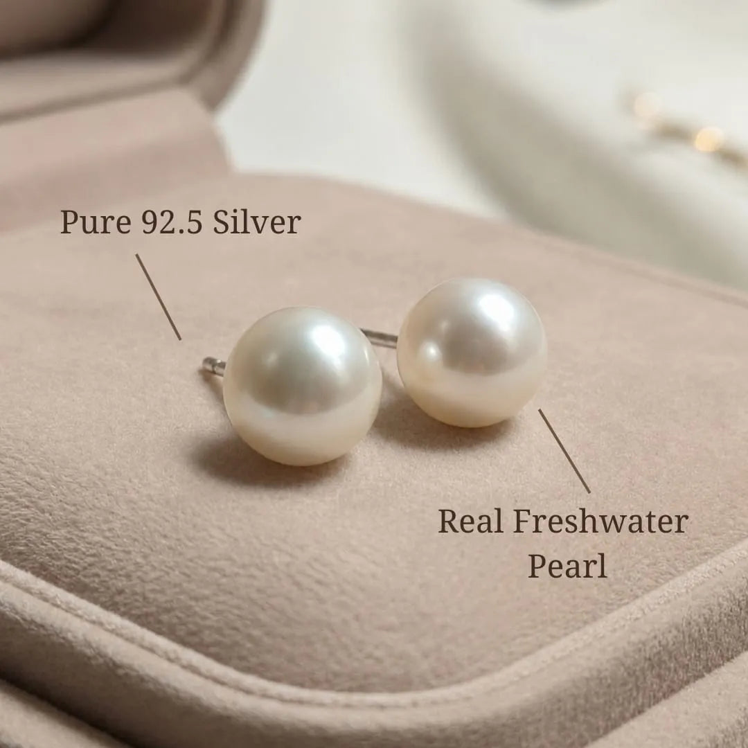 Freshwater pearl stud earrings real freshwater pearl and 92.5 silver spec card