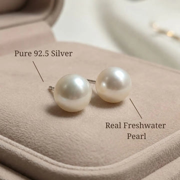 Freshwater pearl stud earrings real freshwater pearl and 92.5 silver spec card